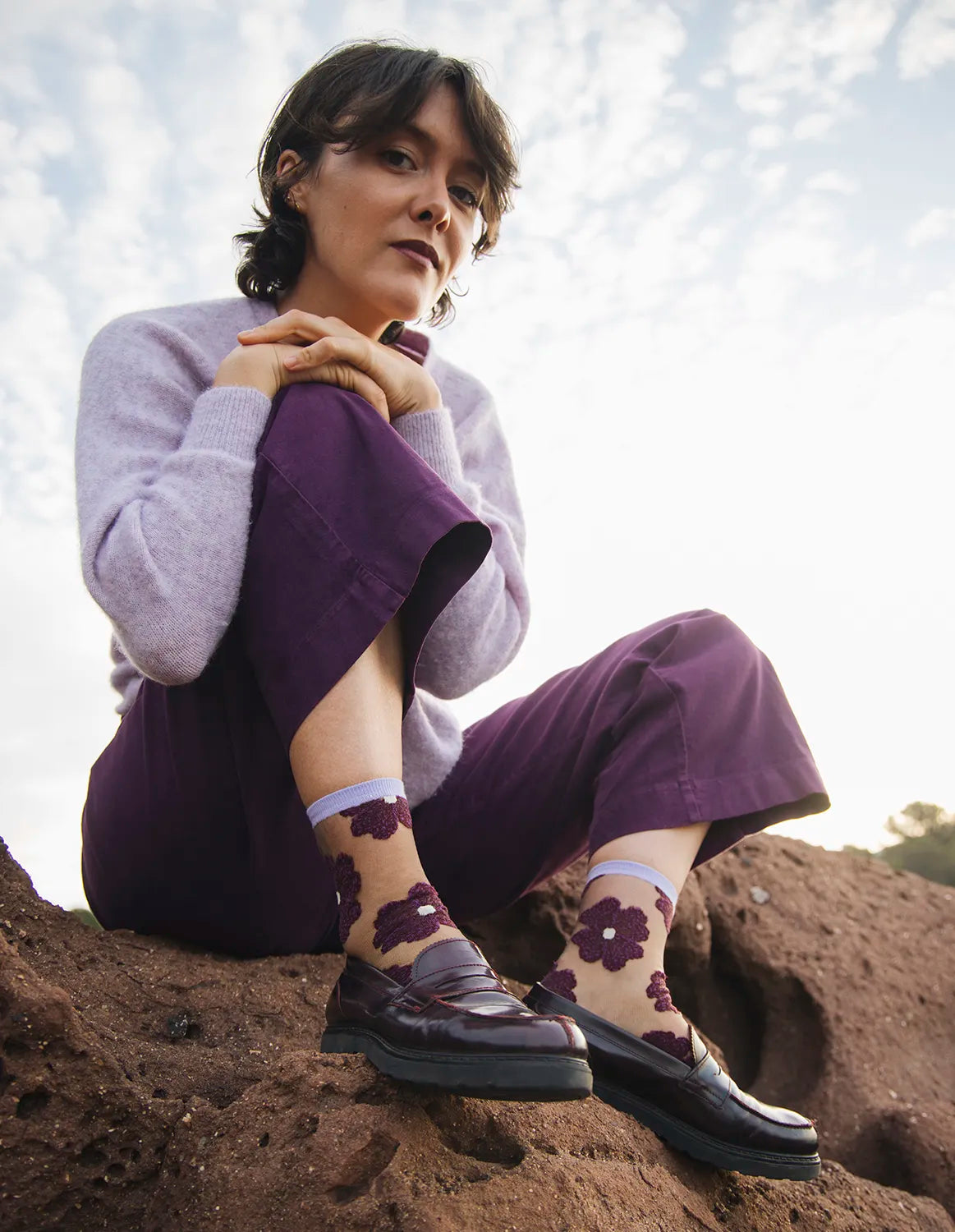 Sheer Floral Socks — Murano Purple