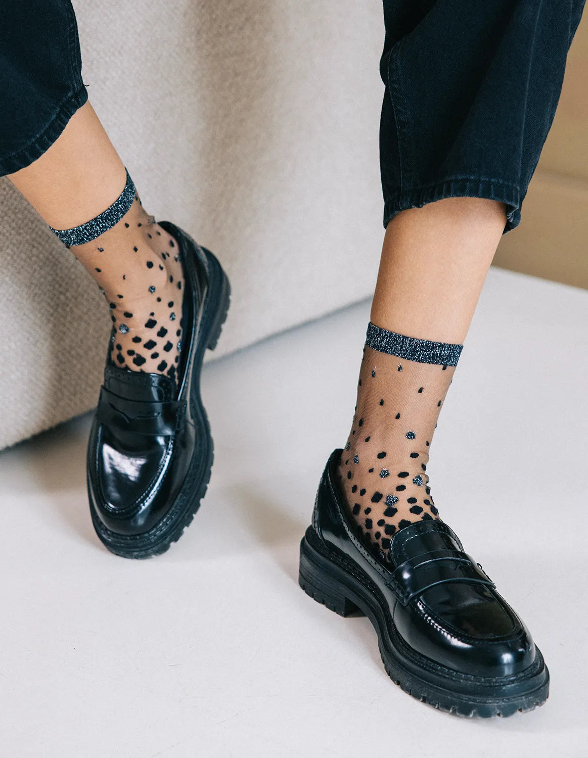 Sheer Polka Dot Socks — Nakameguro Silver