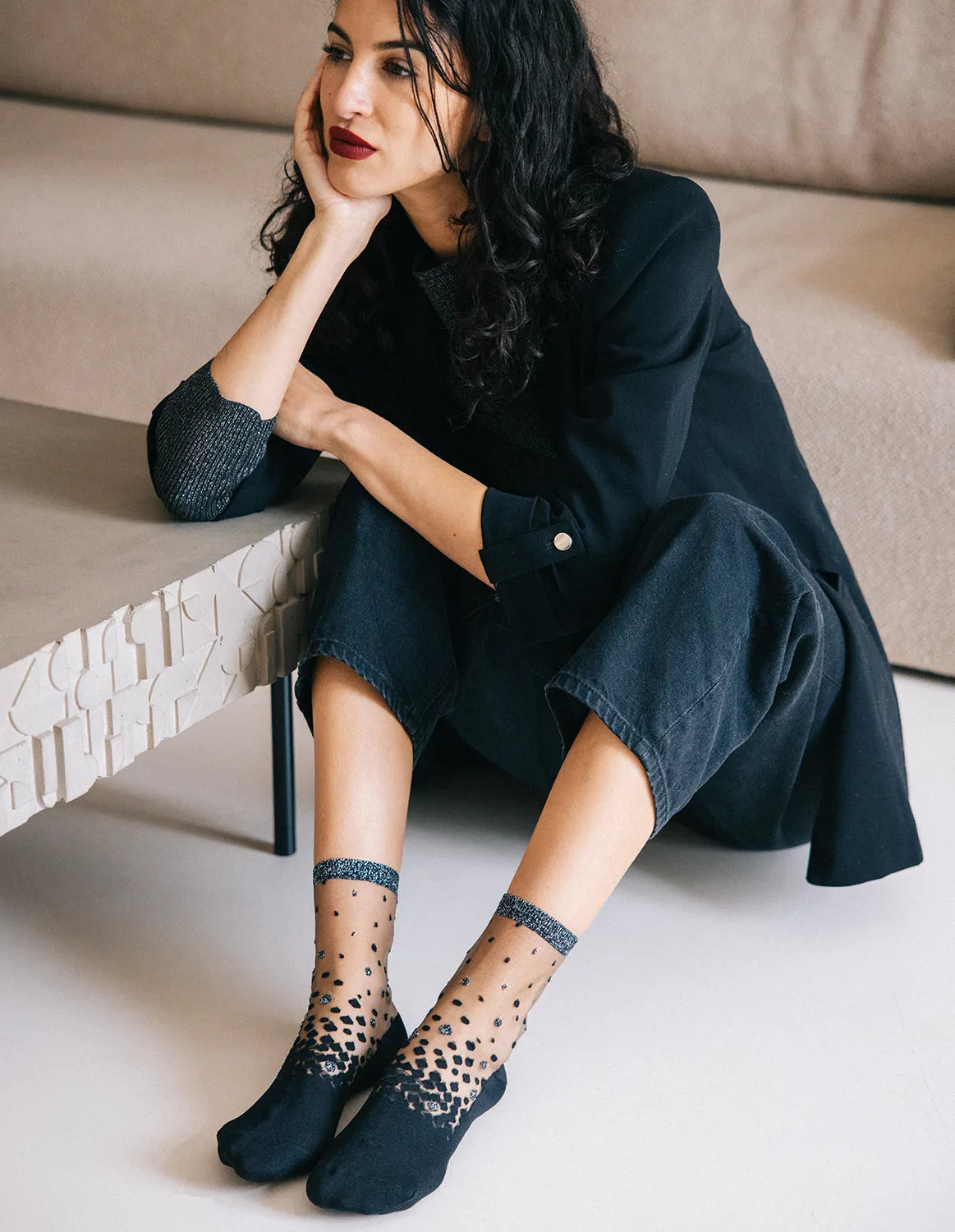Sheer Polka Dot Socks — Nakameguro Silver