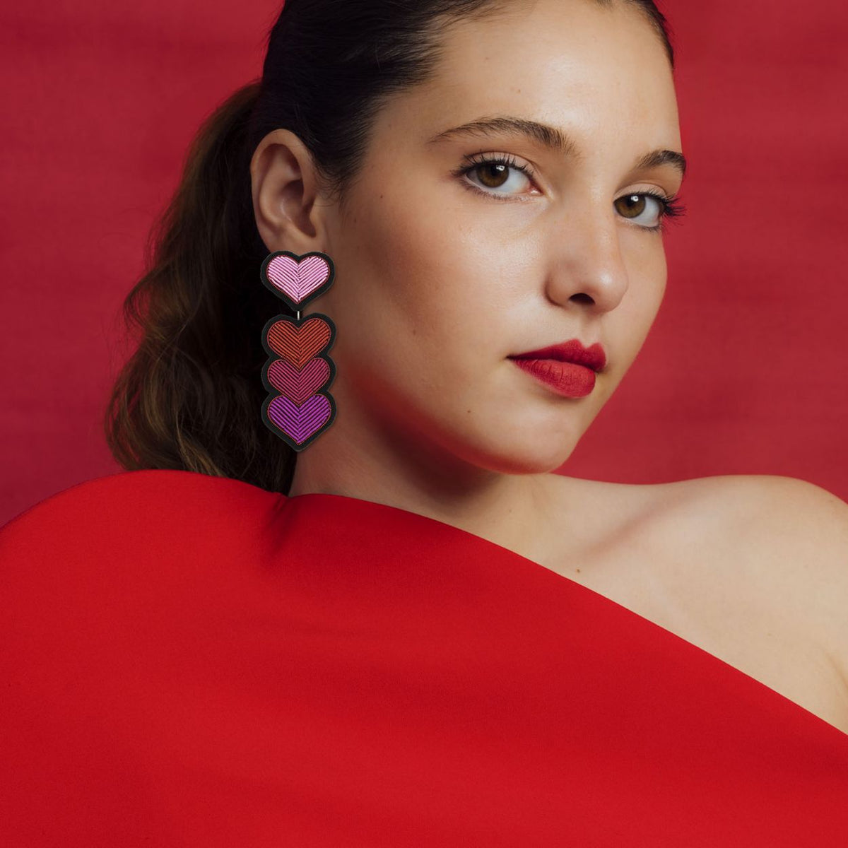 Grenadine Hearts Clip-On Earrings