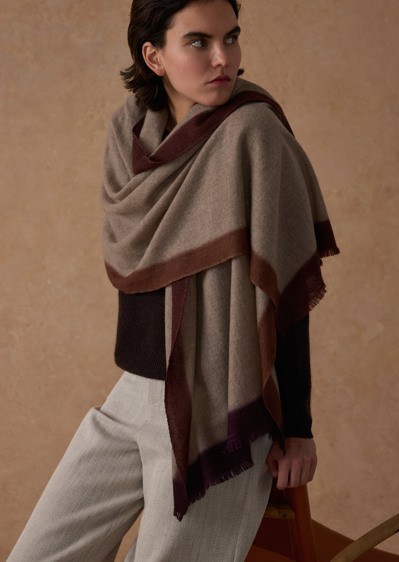 Mirror Melange Cashmere Shawl Dip DyeMedium Grey & Blues