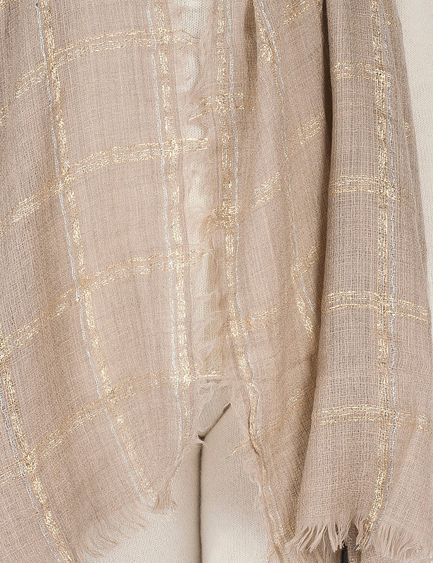 Livia Metallized Check Stole - Beige