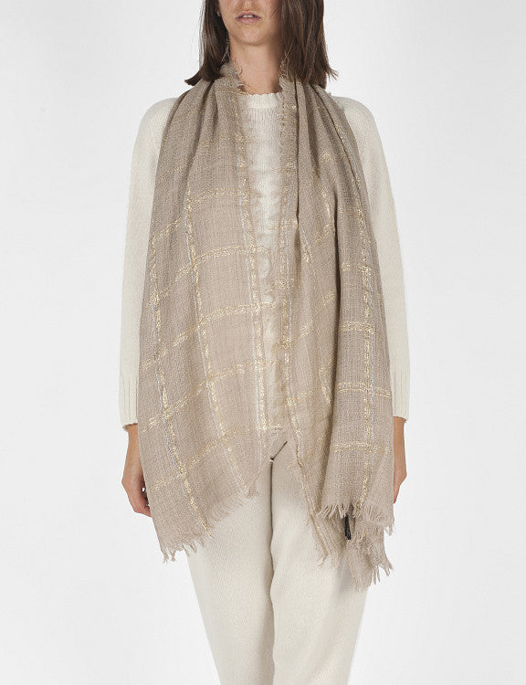 Livia Metallized Check Stole - Beige