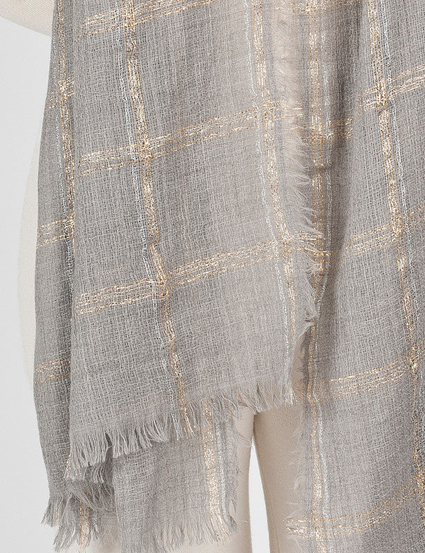 Livia Metallized Check Stole - Grey