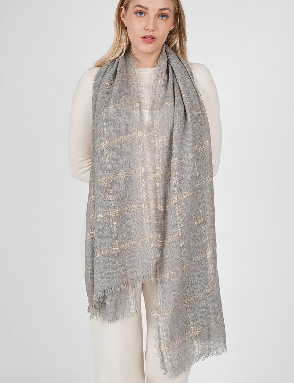 Livia Metallized Check Stole - Grey