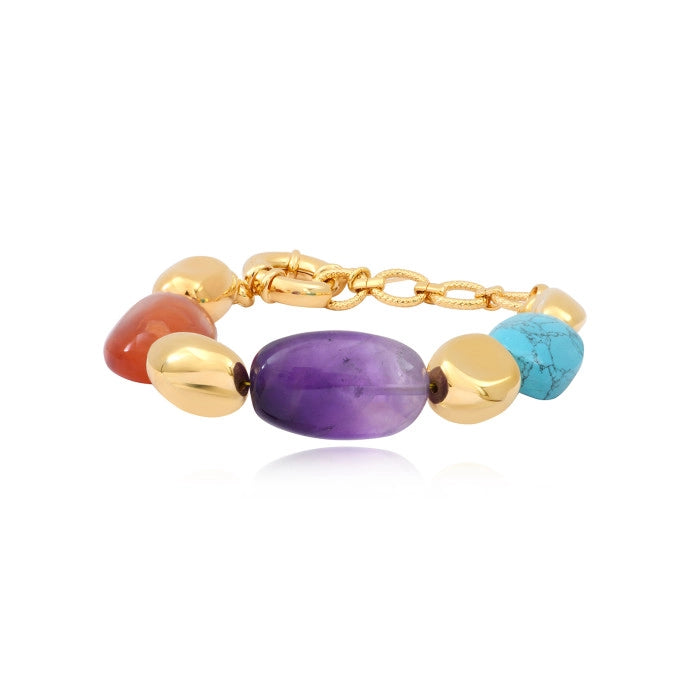 Loulou adjustable bracelet in gold-plated metal and colored stones