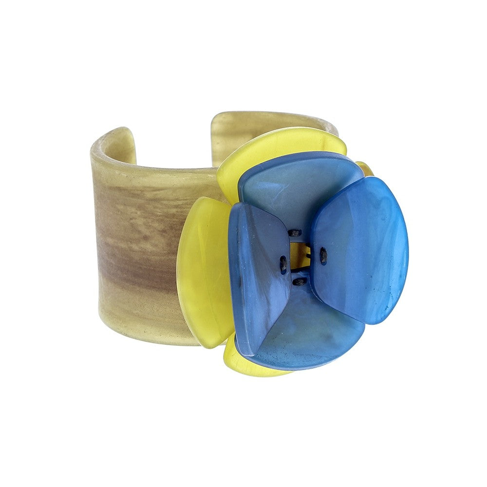 Open Resin Flower Bracelet - Blue / Fuschia