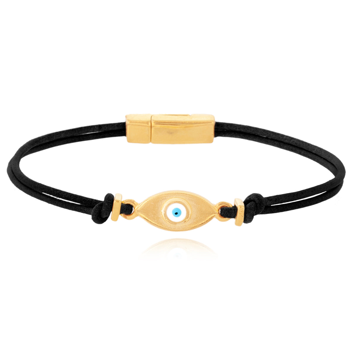 Double-Row Leather Bracelet with Eye Center - Black