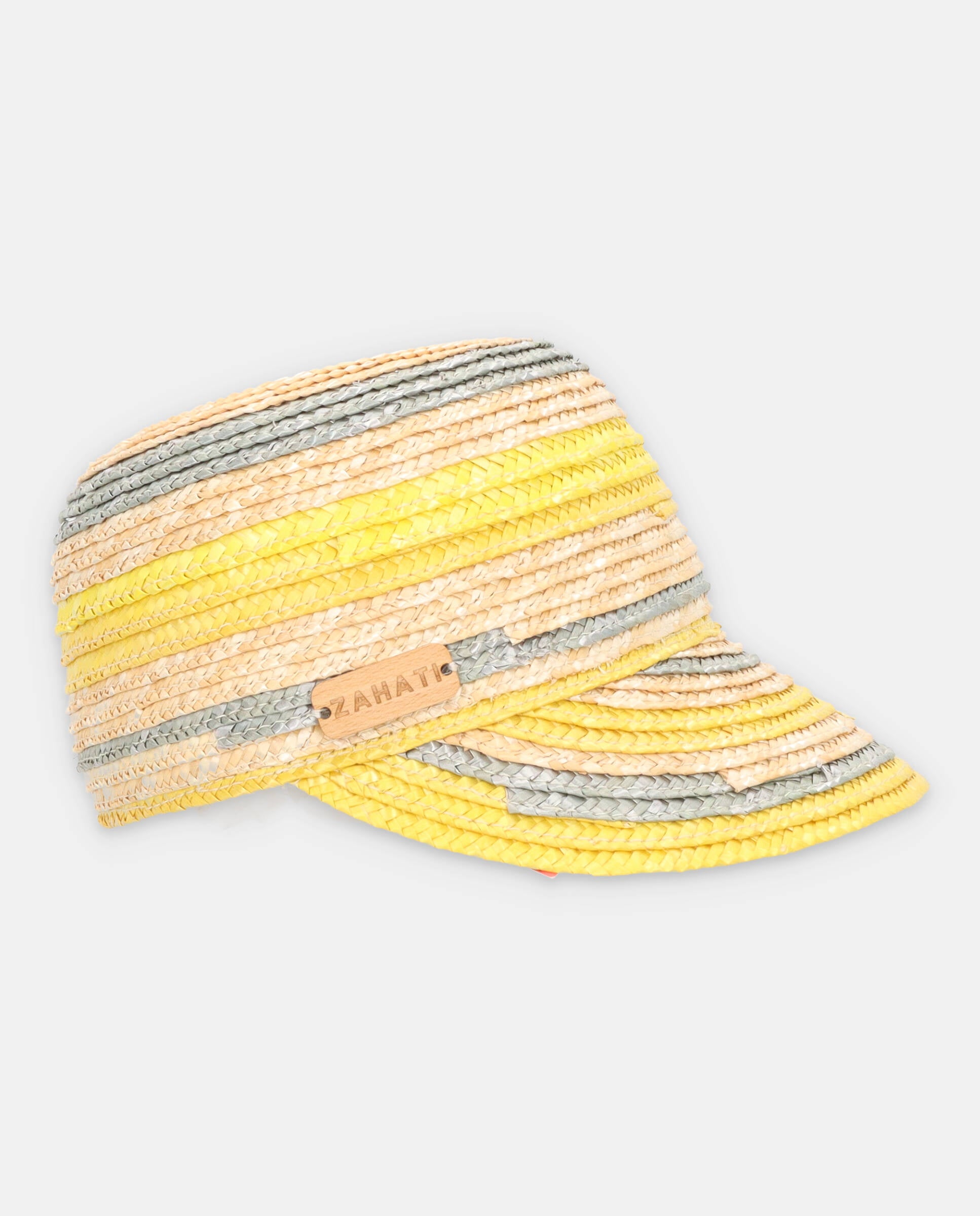 Striped Straw Cap - Yellow / Grey