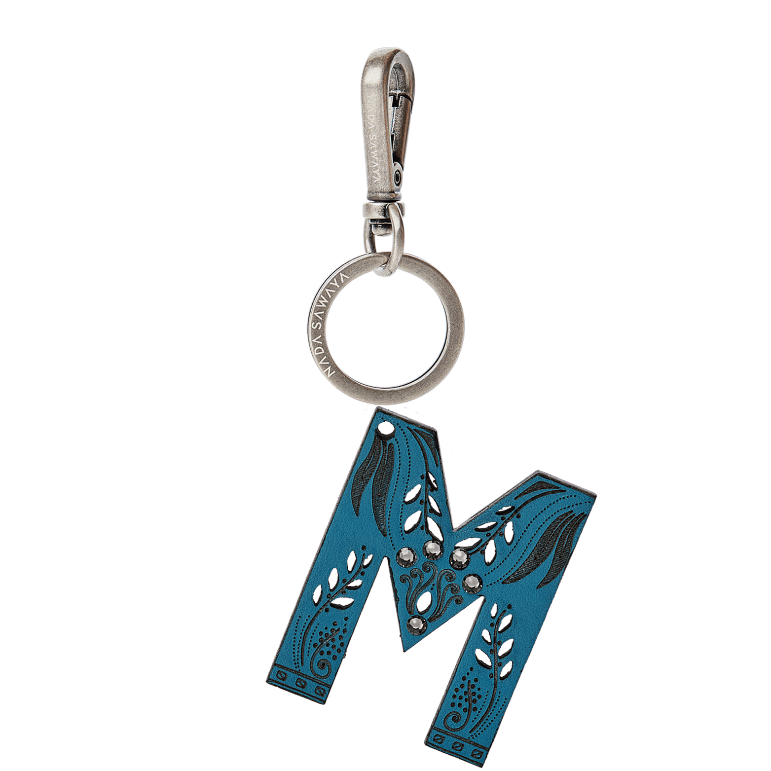 FL by NADA SAWAYA Bag Charm Large-M / Antic Silver / Turquoise 1-Letter Laser Cut Leather Charm