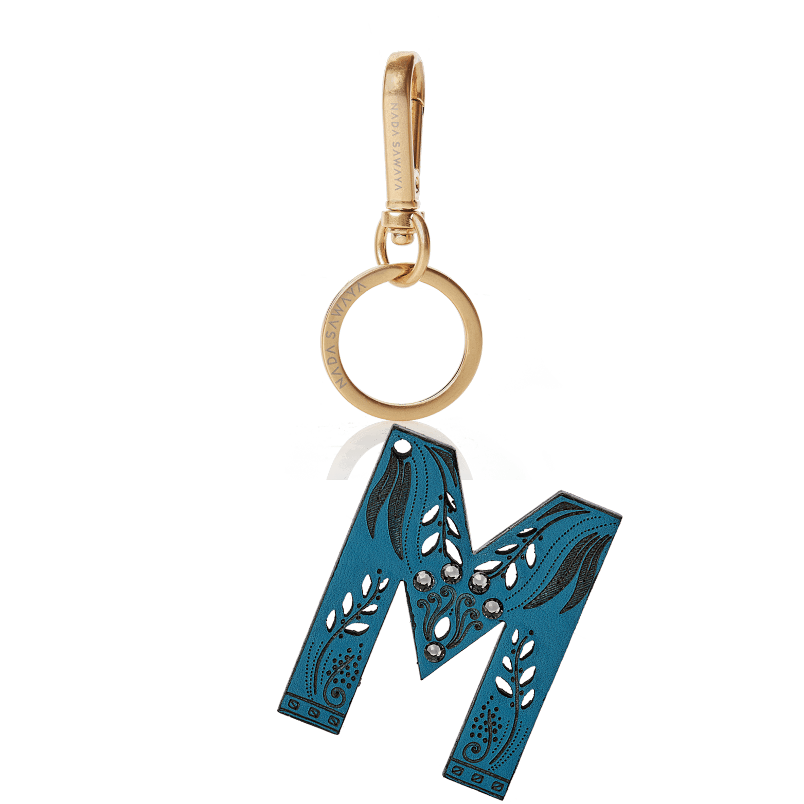 FL by NADA SAWAYA Bag Charm Large-M / Brass Gold / Turquoise 1-Letter Laser Cut Leather Charm