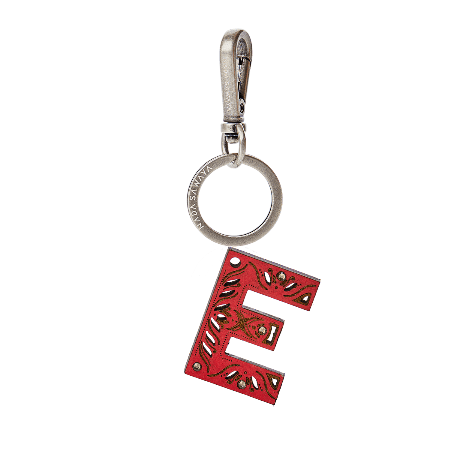 FL by NADA SAWAYA Bag Charm Small-e / Antic Silver / Pink 1-Letter Small Laser Cut Leather Charm