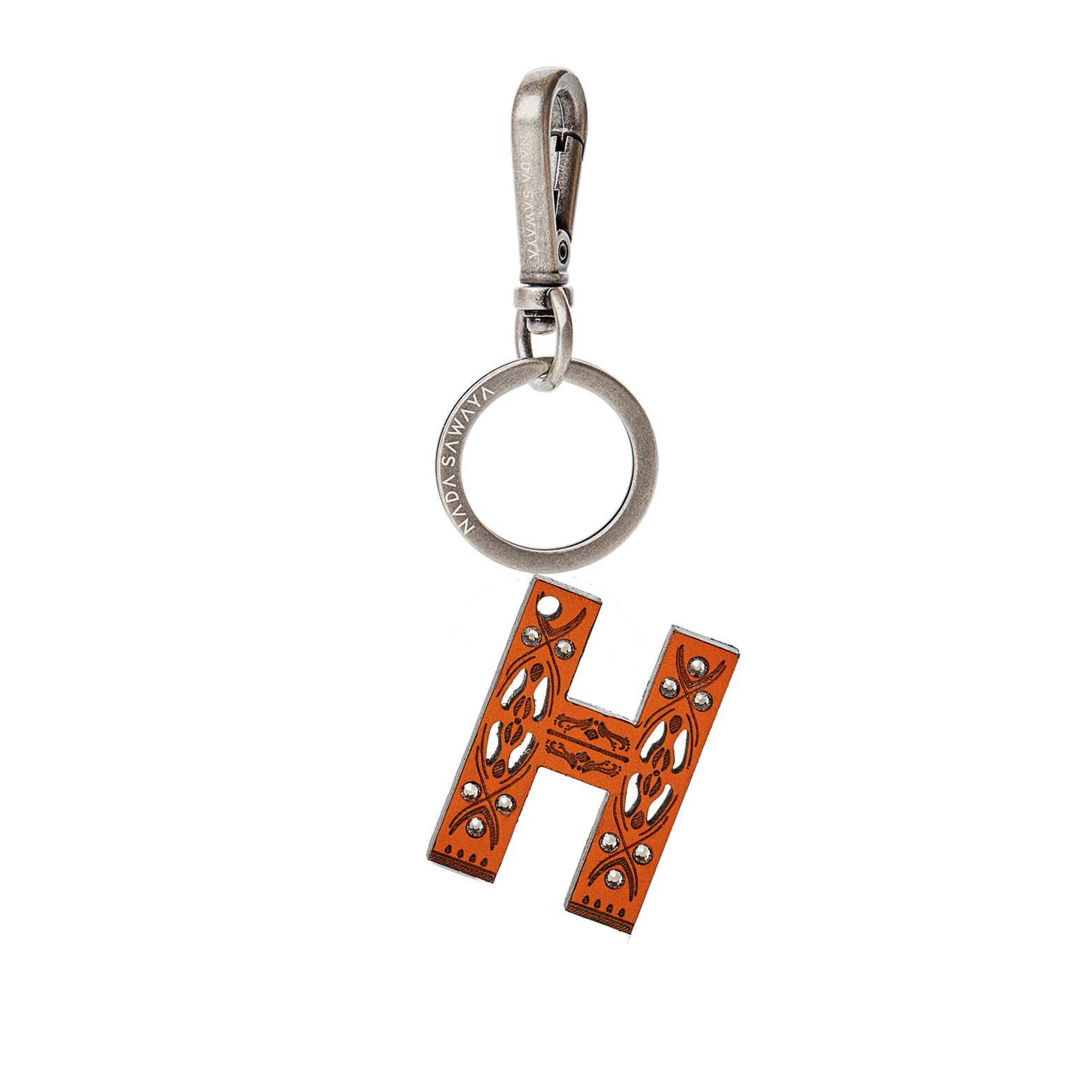 FL by NADA SAWAYA Bag Charm Small-h / Antic Silver / Orange 1-Letter Small Laser Cut Leather Charm