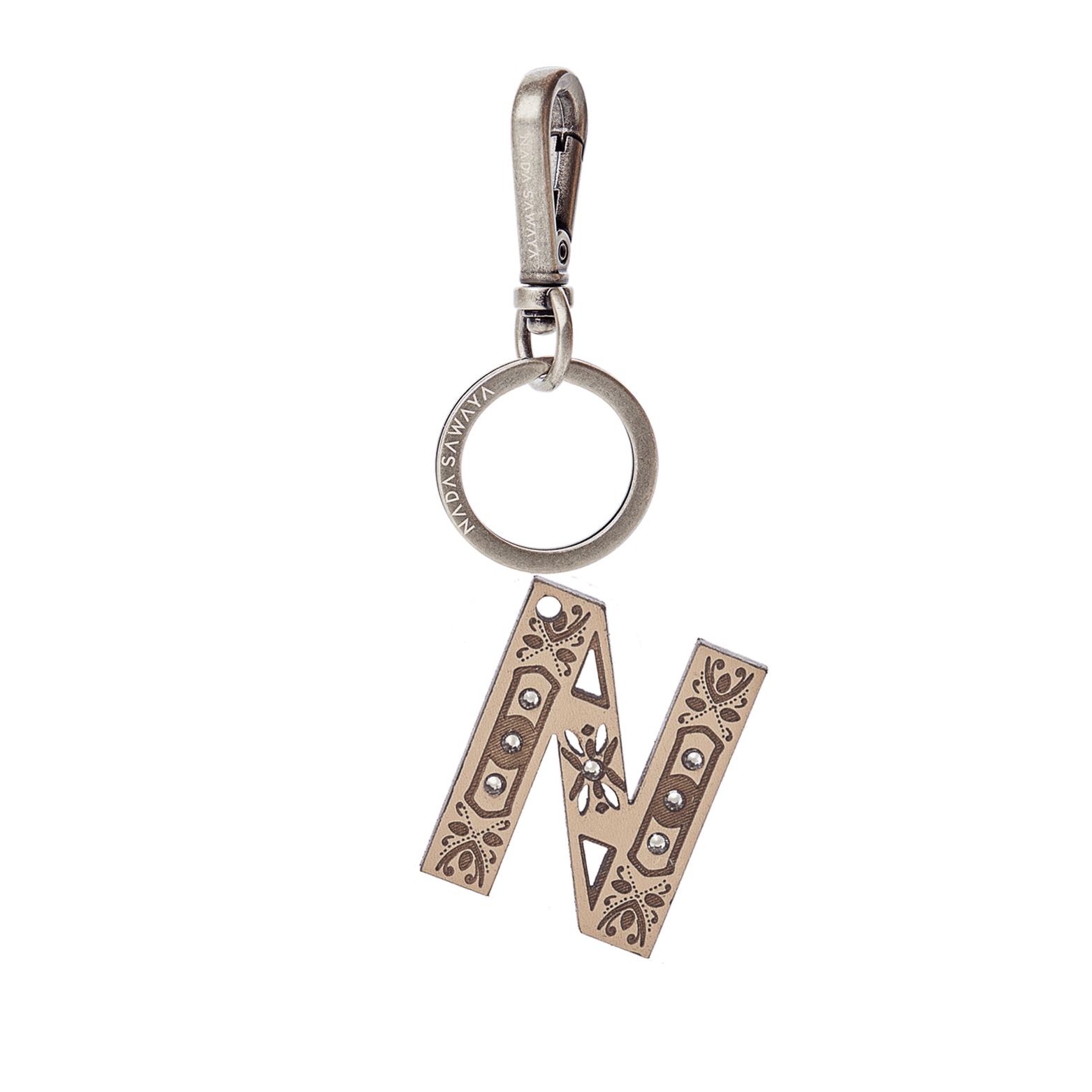 FL by NADA SAWAYA Bag Charm Small-n / Antic Silver / Nude 1-Letter Small Laser Cut Leather Charm