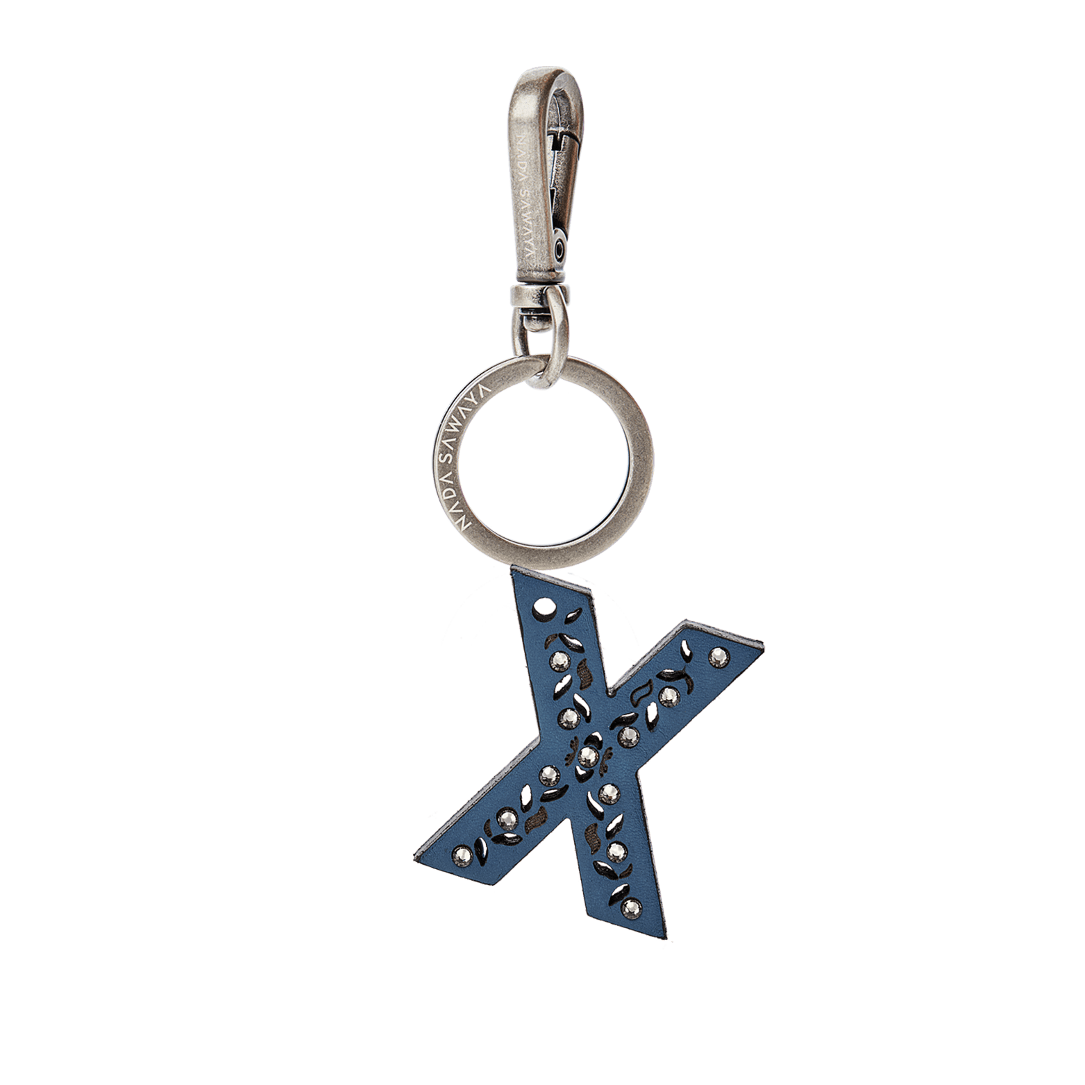 FL by NADA SAWAYA Bag Charm Small-x / Antic Silver / Blue Jeans 1-Letter Small Laser Cut Leather Charm