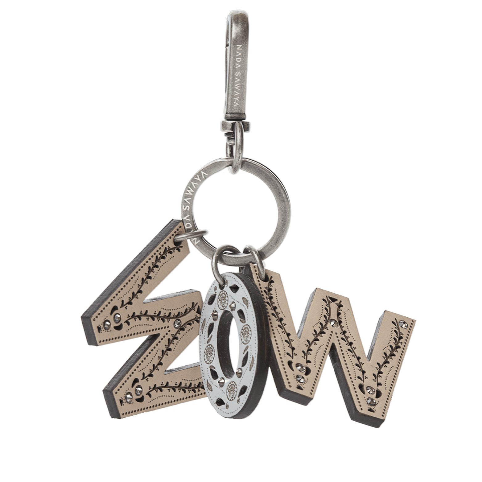 FL by NADA SAWAYA Bag Charm wow-s / Antic Silver / Multicolor 3-Letter Laser Cut Leather Charm