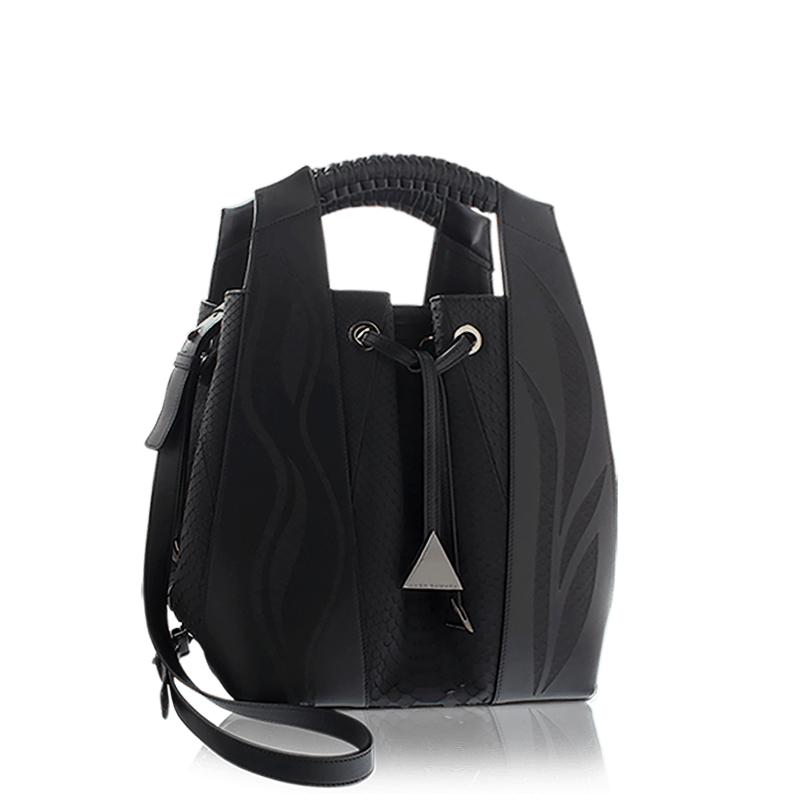 FL by NADA SAWAYA Bucket bag Black Leah - Large Laser Cut Python & Leather Bucket Bag