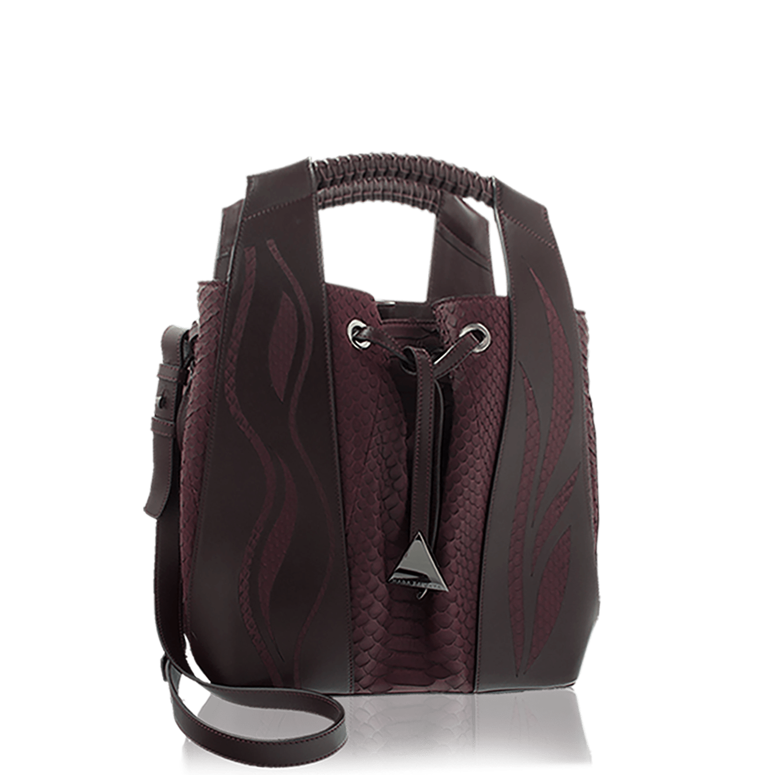 FL by NADA SAWAYA Bucket bag Burgundy Leah - Large Laser Cut Python & Leather Bucket Bag