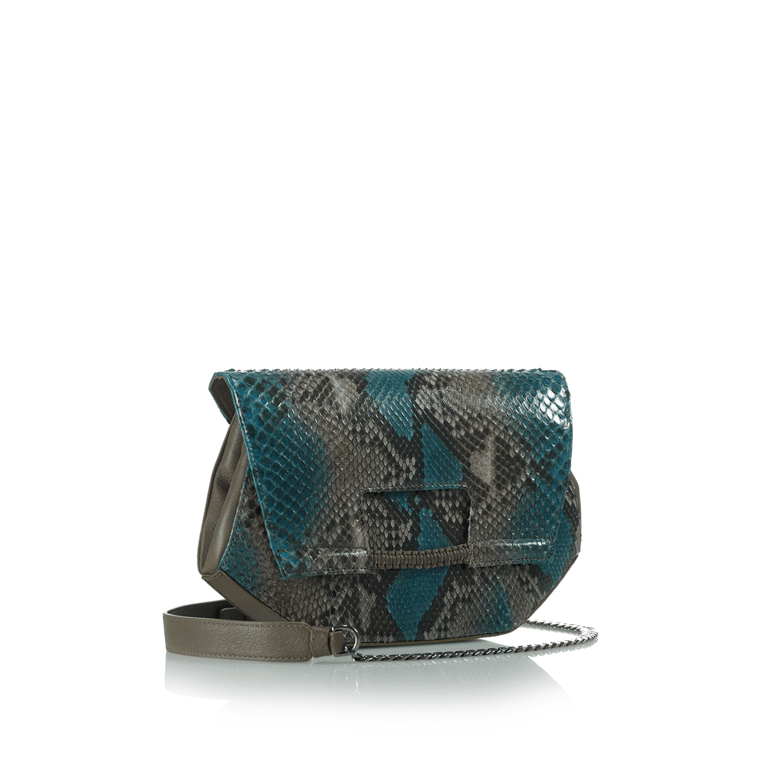 FL by NADA SAWAYA Clutch Teal and Taupe Alma - Python and Leather Clutch