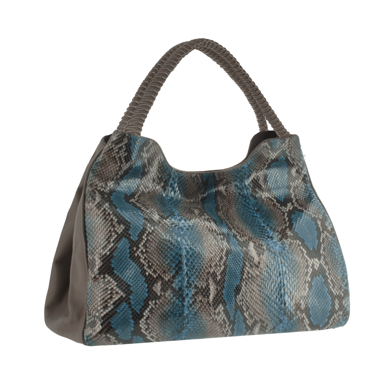 FL by NADA SAWAYA Hobo Teal and Taupe Wynn Wynn - Python. and Leather Hobo Bag