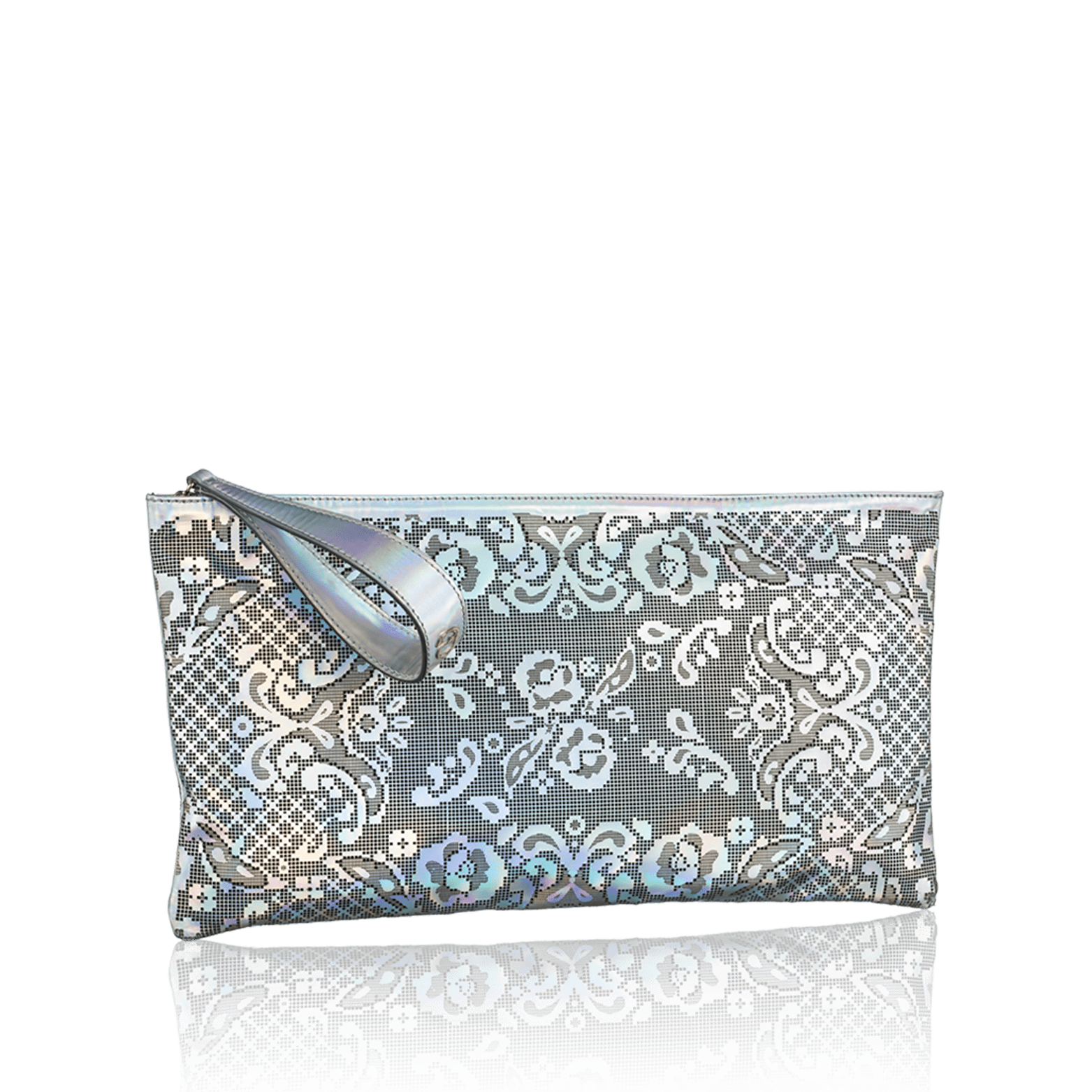 FL by NADA SAWAYA Pochette Silver Gigi - Laser Cut Leather Pochette - Lace Pattern