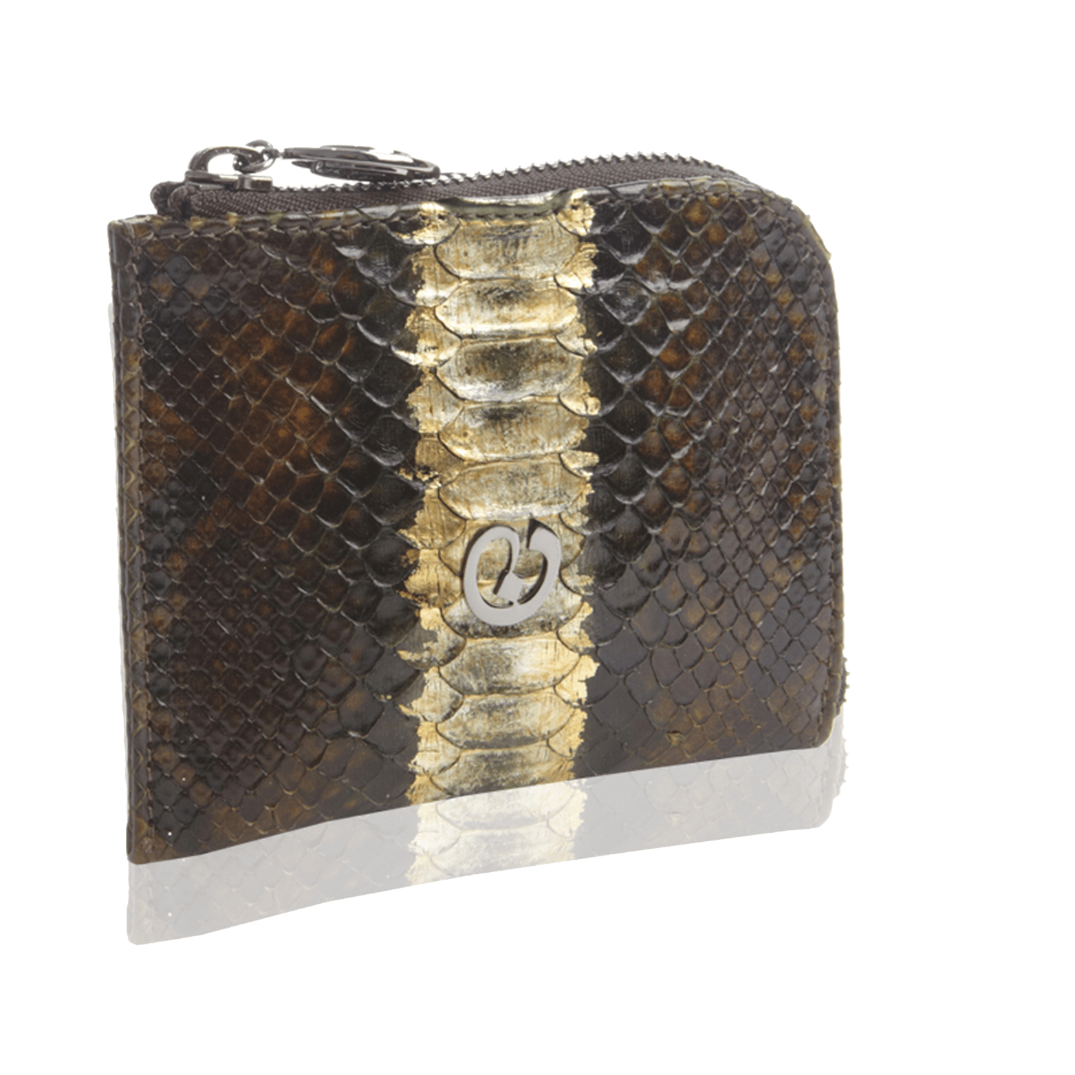 FL by NADA SAWAYA Wallet Olive Brown Small Square Zip-Around Python Wallet