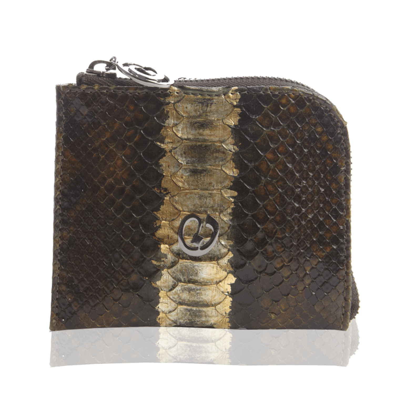 FL by NADA SAWAYA Wallet Olive Brown Small Square Zip-Around Python Wallet