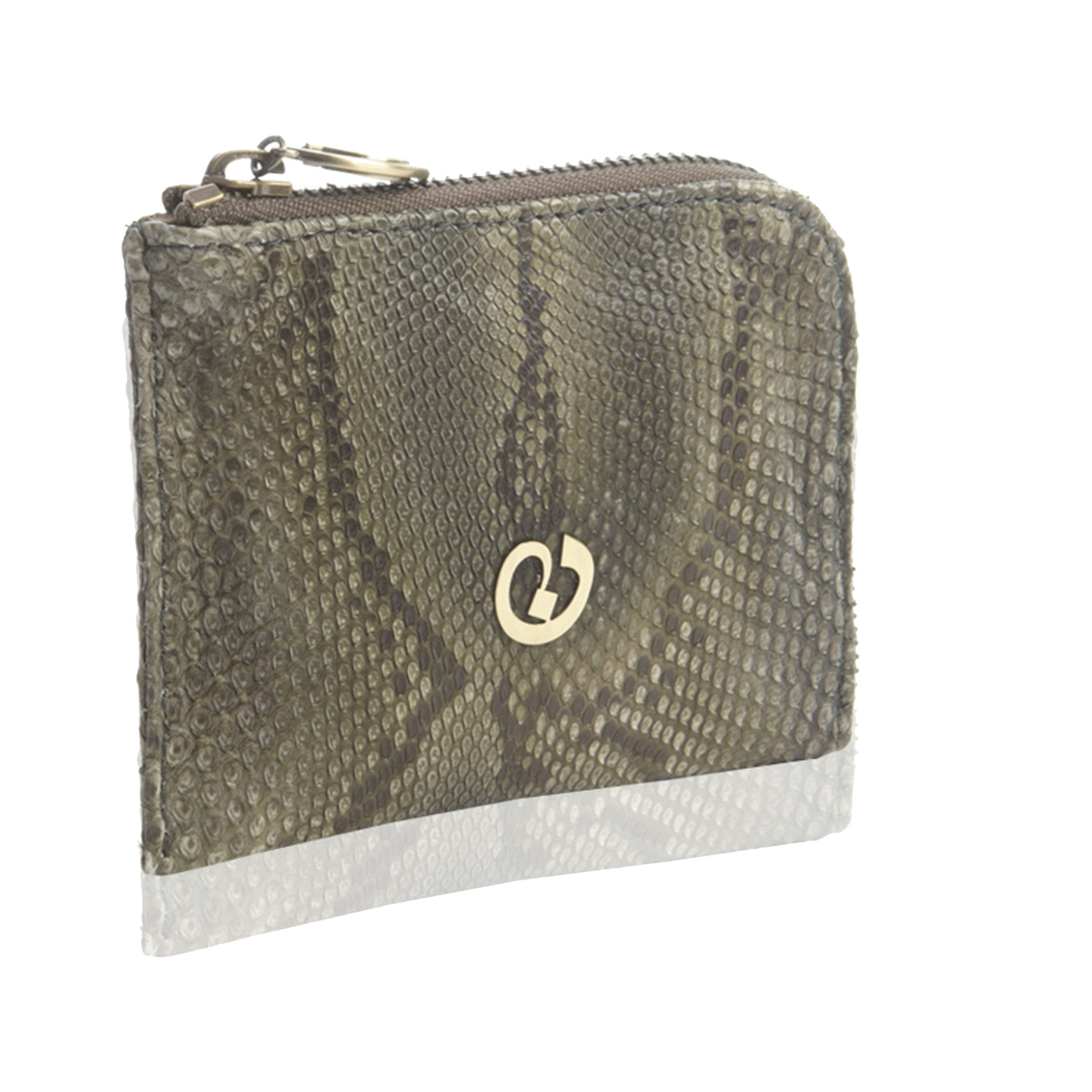 FL by NADA SAWAYA Wallet Olive / Gunmetal Small Square Zip-Around Python Wallet