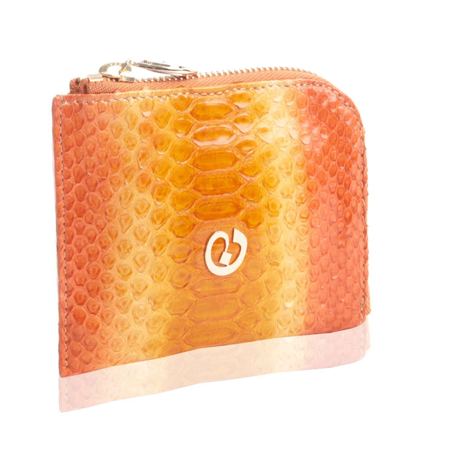 FL by NADA SAWAYA Wallet Orange / Light gold Small Square Zip-Around Python Wallet